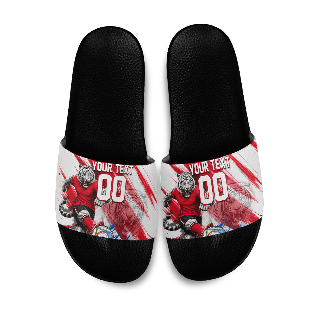 Personalized South Korea White Tiger Soccer Slide Sandals Fierce Football Mascot Korean Flag