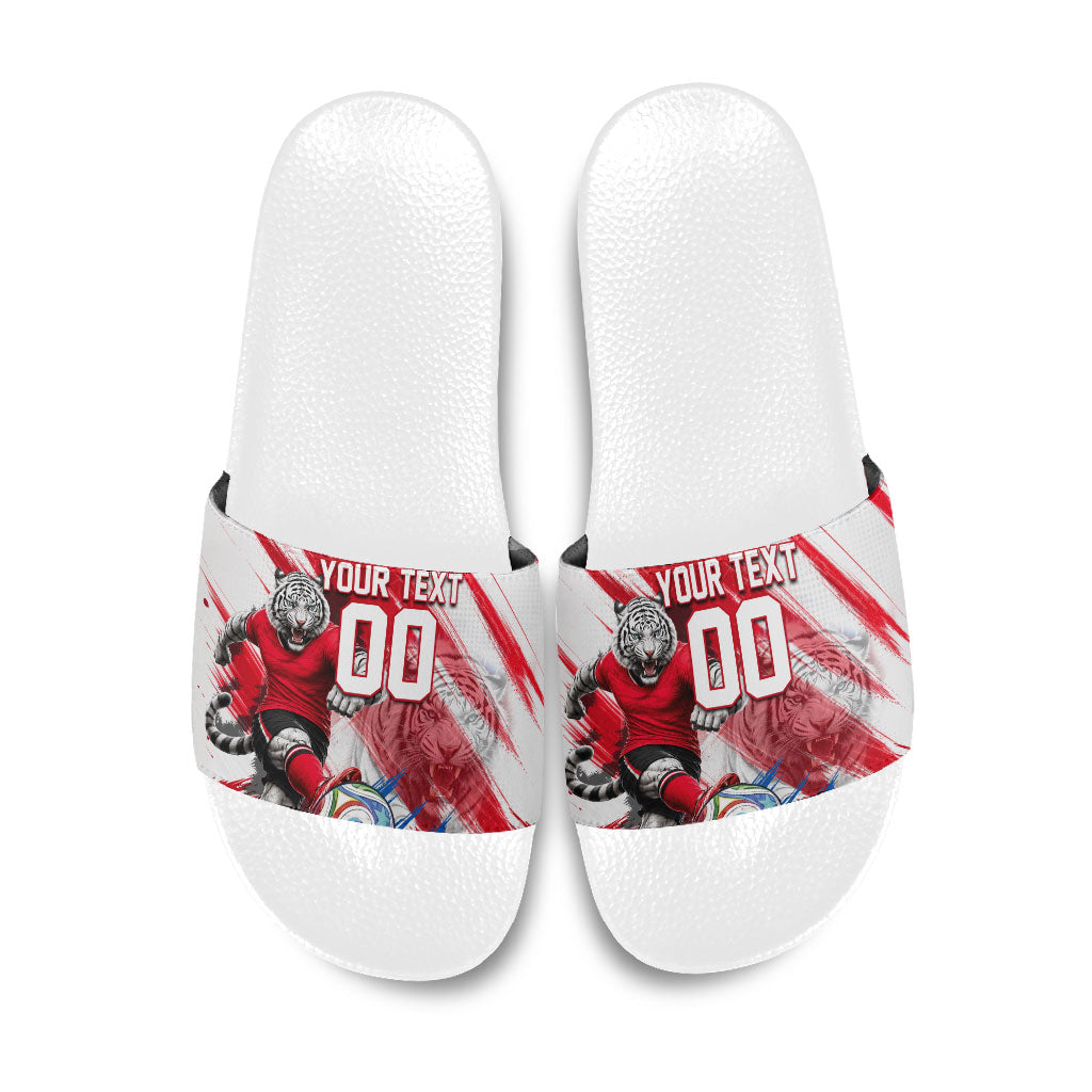 Personalized South Korea White Tiger Soccer Slide Sandals Fierce Football Mascot Korean Flag