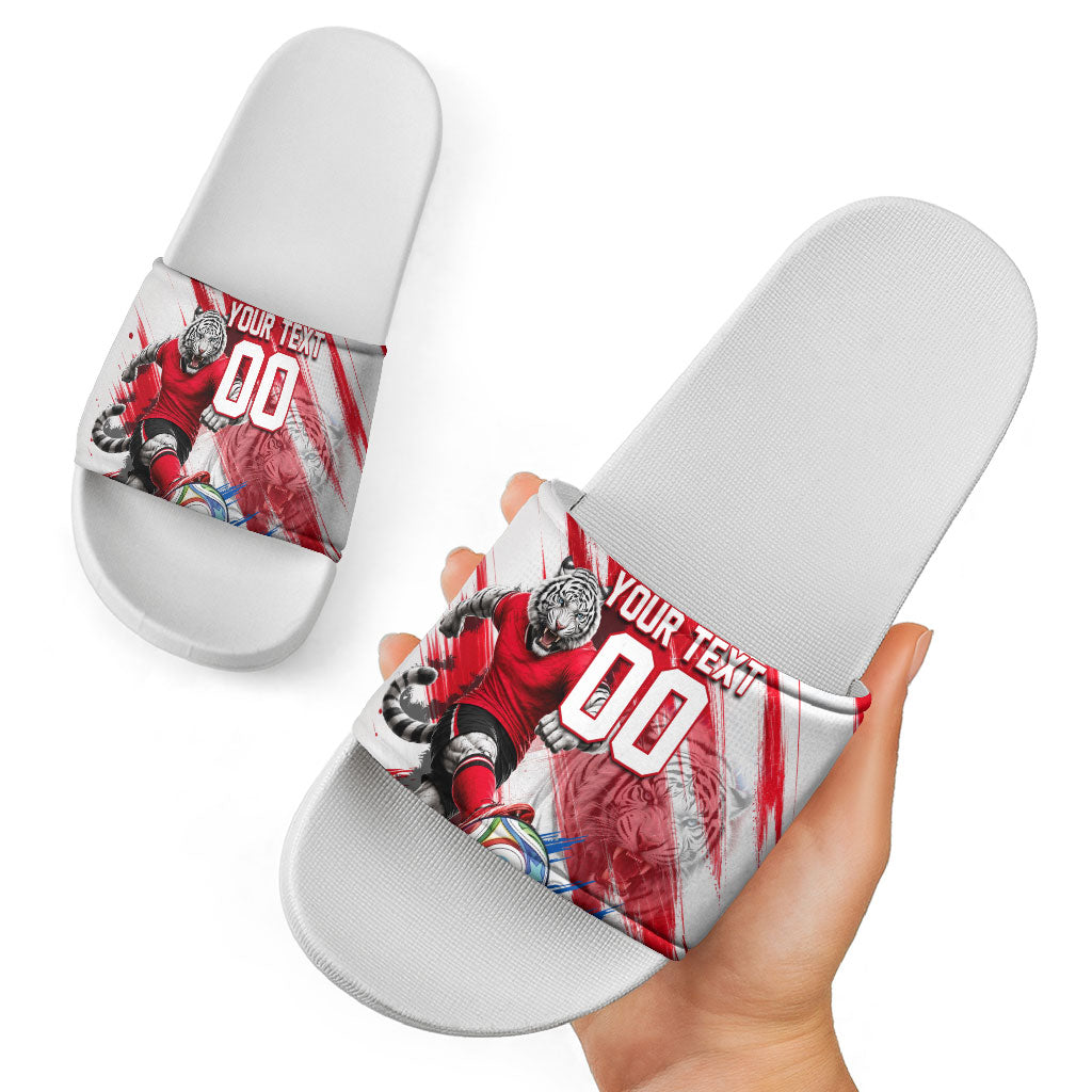 Personalized South Korea White Tiger Soccer Slide Sandals Fierce Football Mascot Korean Flag