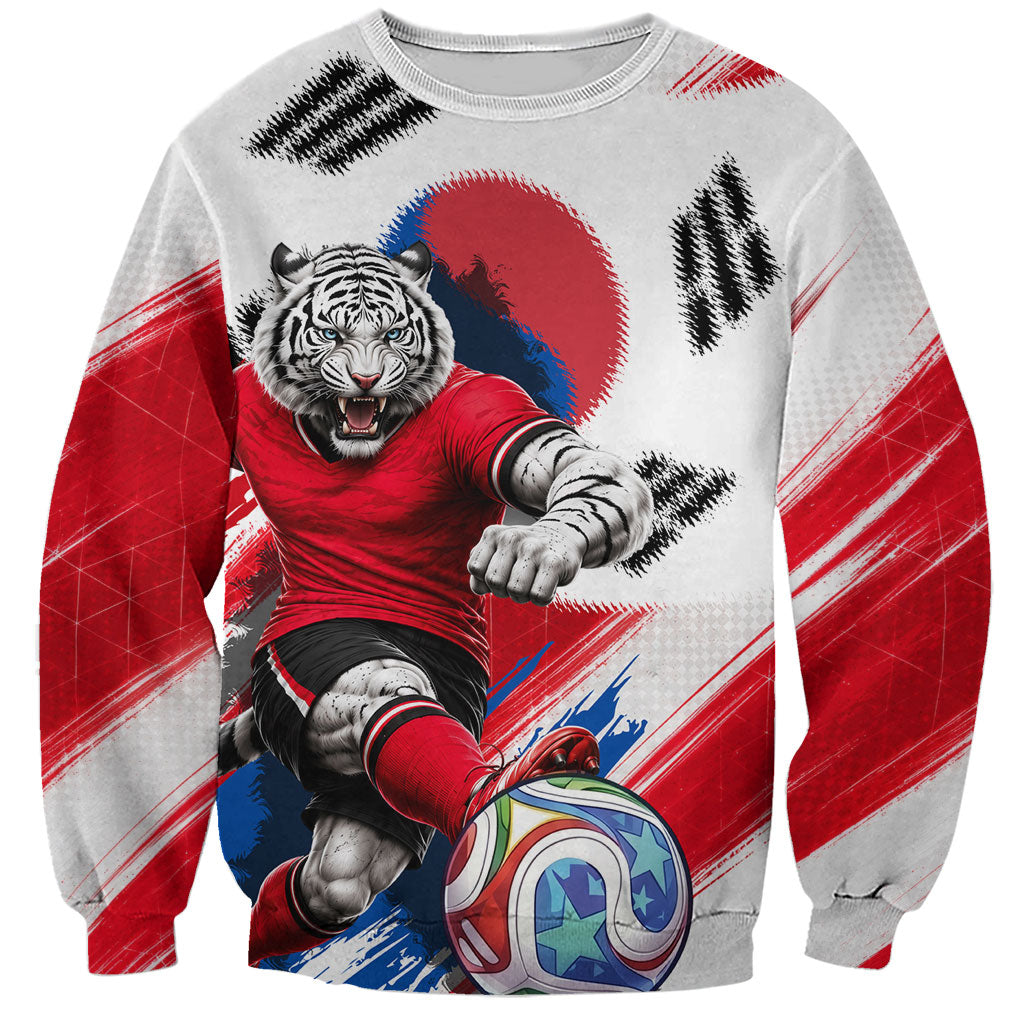 Personalized South Korea White Tiger Soccer Sweatshirt Fierce Football Mascot Korean Flag