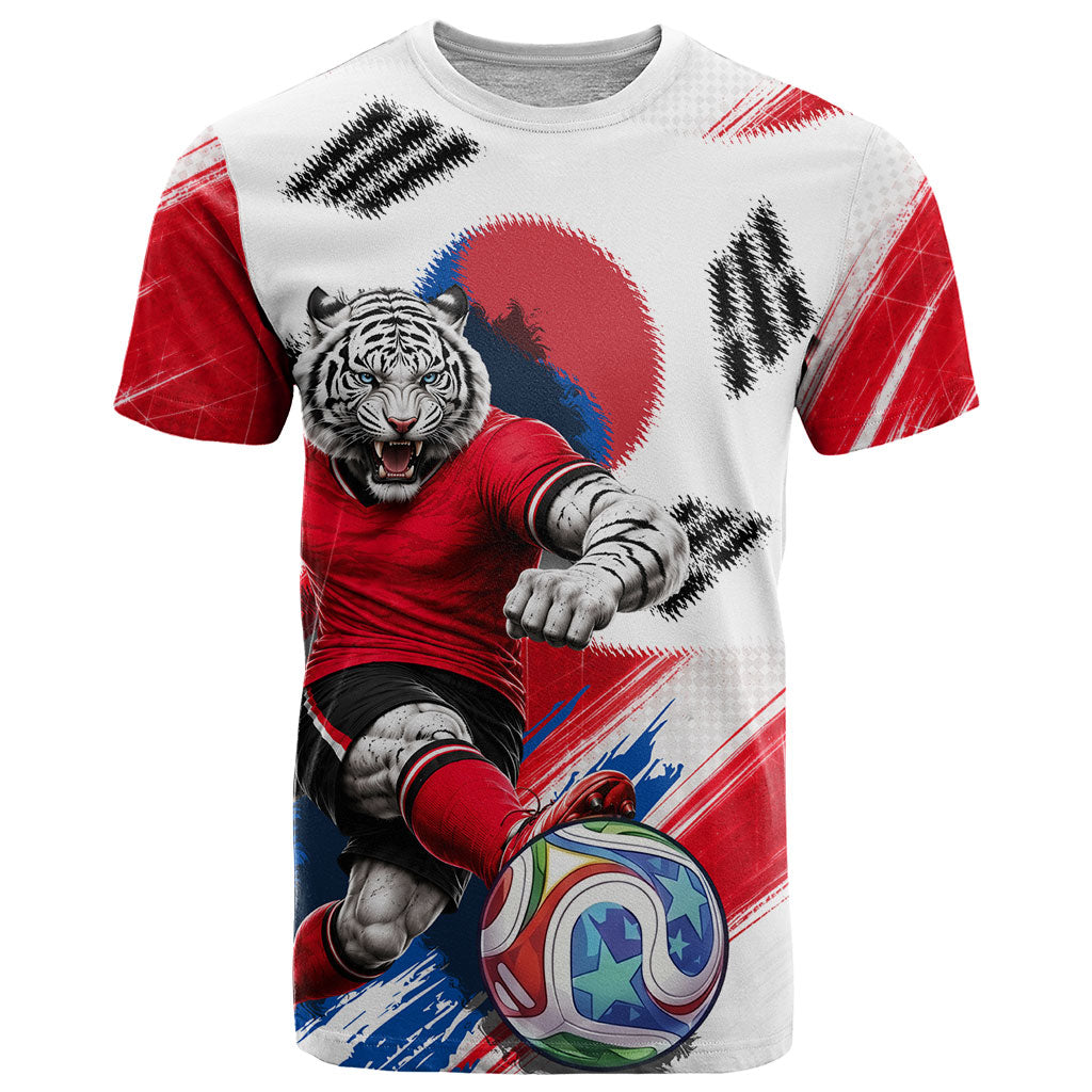 Personalized South Korea White Tiger Soccer T Shirt Fierce Football Mascot Korean Flag