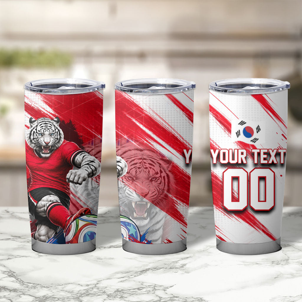 Personalized South Korea White Tiger Soccer Tumbler Cup Fierce Football Mascot Korean Flag