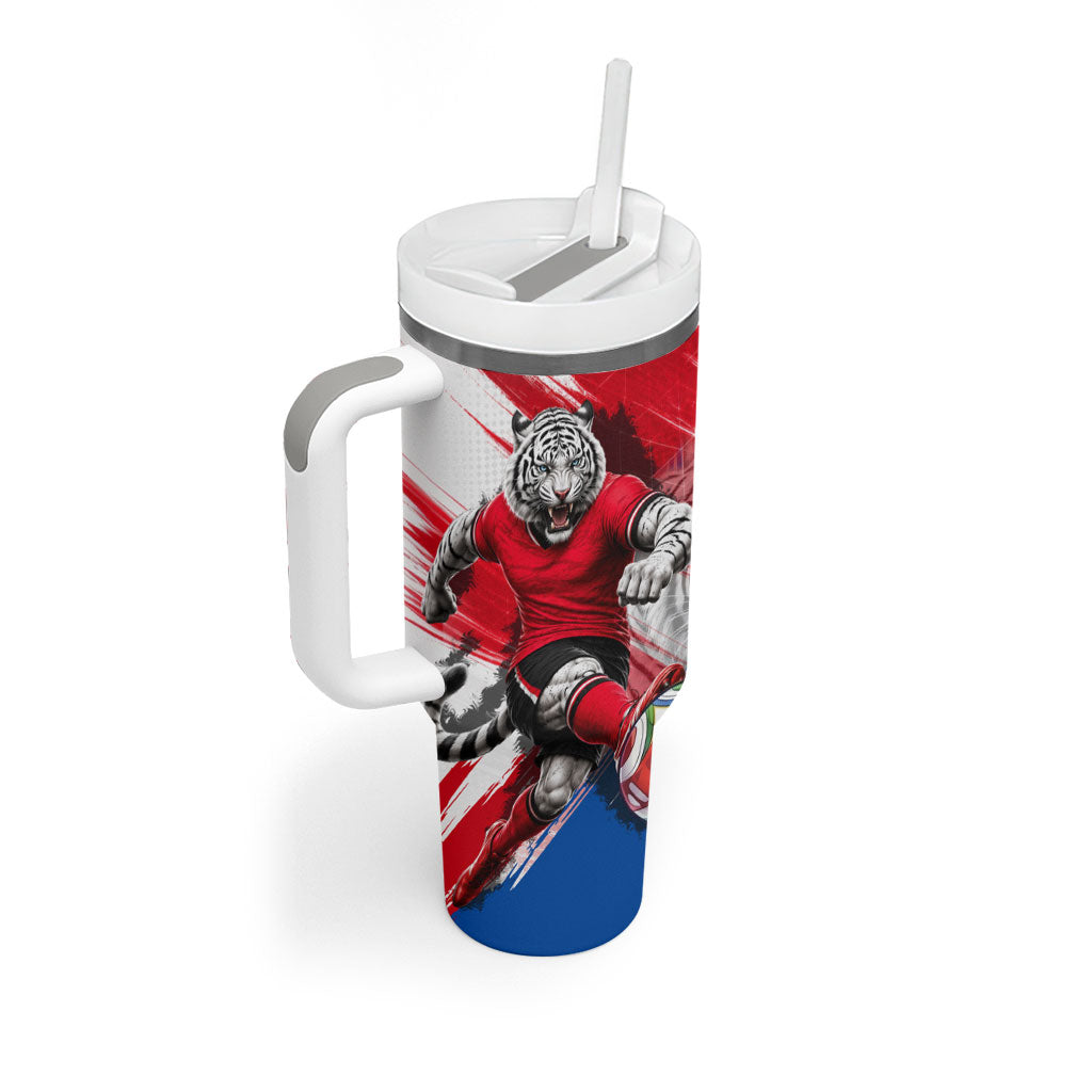 Personalized South Korea White Tiger Soccer Tumbler With Handle Fierce Football Mascot Korean Flag