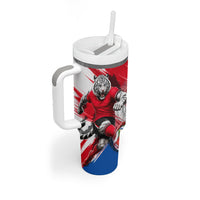 Personalized South Korea White Tiger Soccer Tumbler With Handle Fierce Football Mascot Korean Flag