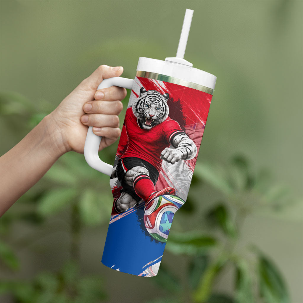 Personalized South Korea White Tiger Soccer Tumbler With Handle Fierce Football Mascot Korean Flag