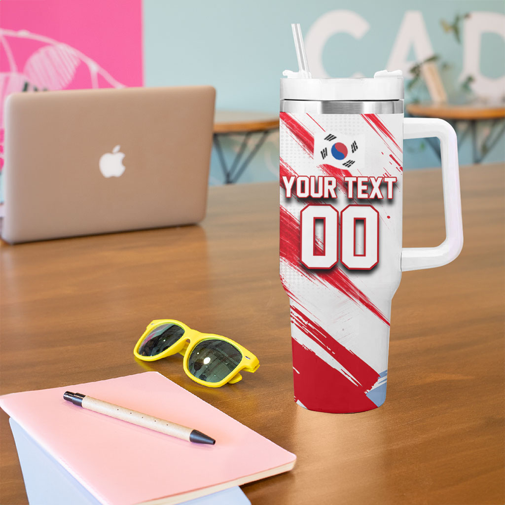 Personalized South Korea White Tiger Soccer Tumbler With Handle Fierce Football Mascot Korean Flag