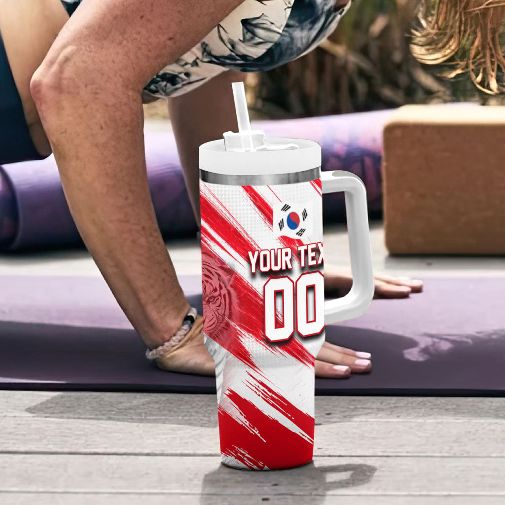 Personalized South Korea White Tiger Soccer Tumbler With Handle Fierce Football Mascot Korean Flag