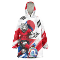 Personalized South Korea White Tiger Soccer Wearable Blanket Hoodie Fierce Football Mascot Korean Flag
