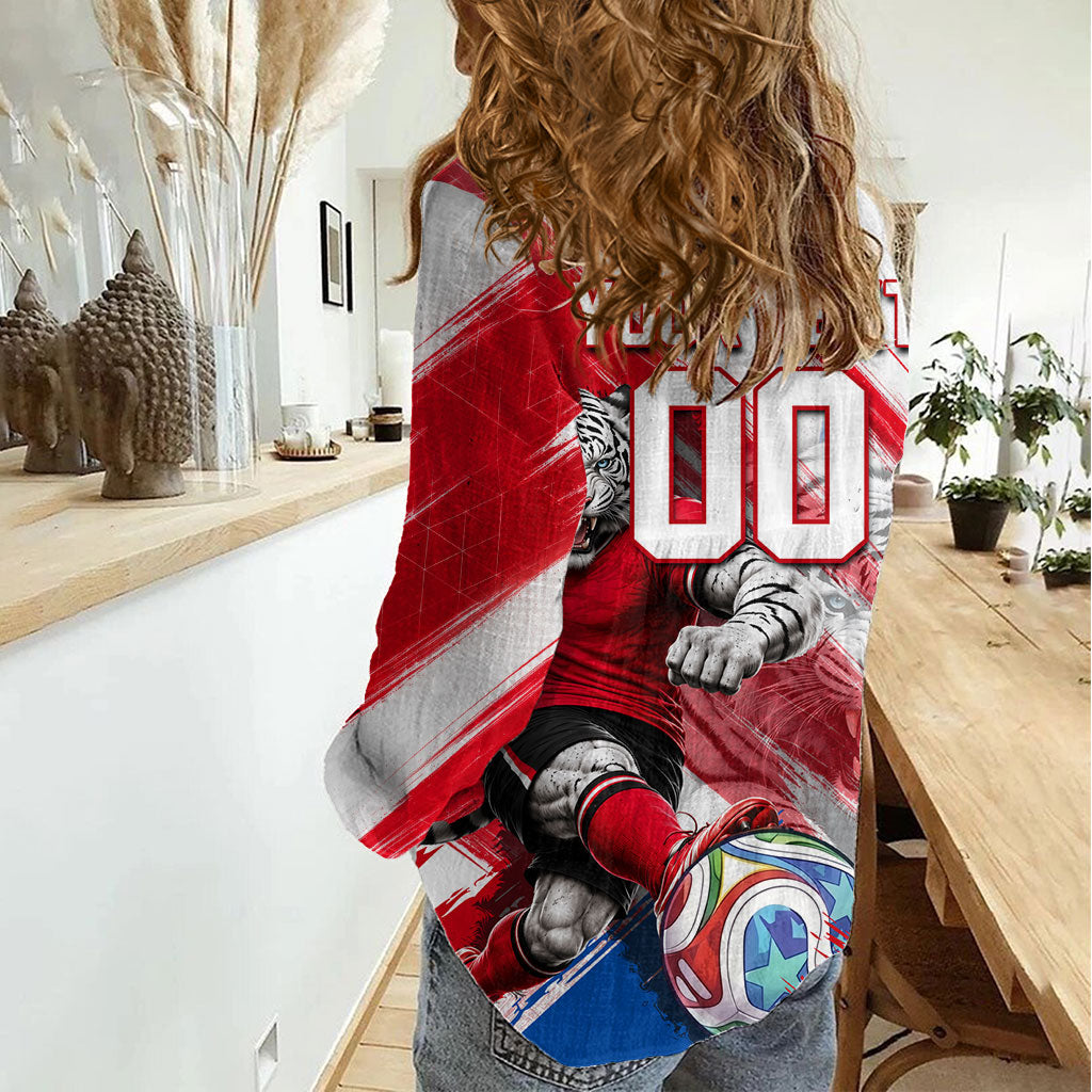 Personalized South Korea White Tiger Soccer Women Casual Shirt Fierce Football Mascot Korean Flag