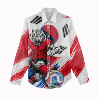 Personalized South Korea White Tiger Soccer Women Casual Shirt Fierce Football Mascot Korean Flag
