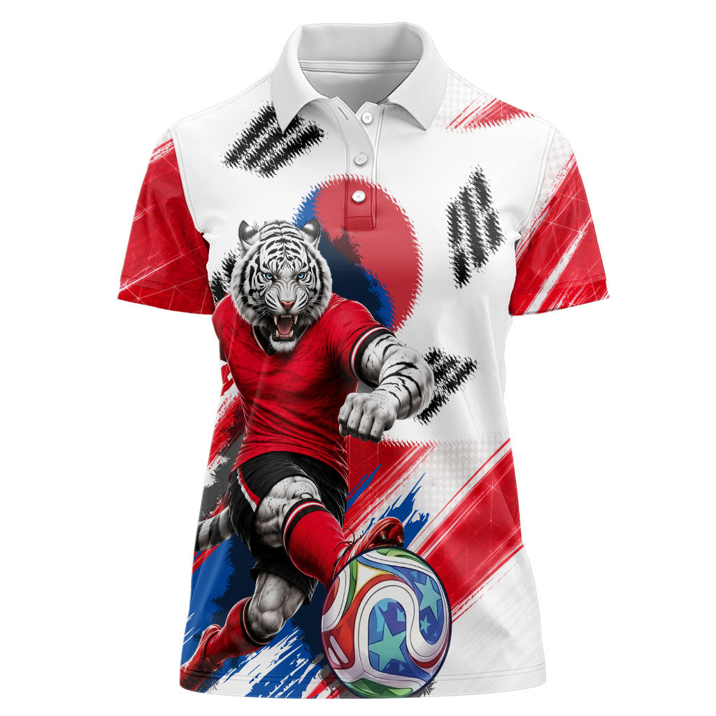 Personalized South Korea White Tiger Soccer Women Polo Shirt Fierce Football Mascot Korean Flag