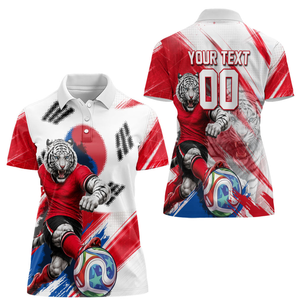 Personalized South Korea White Tiger Soccer Women Polo Shirt Fierce Football Mascot Korean Flag