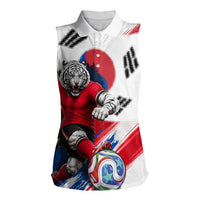 Personalized South Korea White Tiger Soccer Women Sleeveless Polo Shirt Fierce Football Mascot Korean Flag