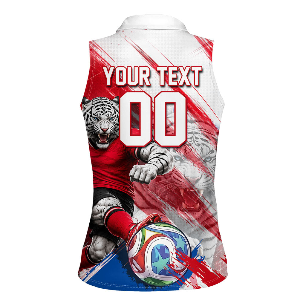 Personalized South Korea White Tiger Soccer Women Sleeveless Polo Shirt Fierce Football Mascot Korean Flag
