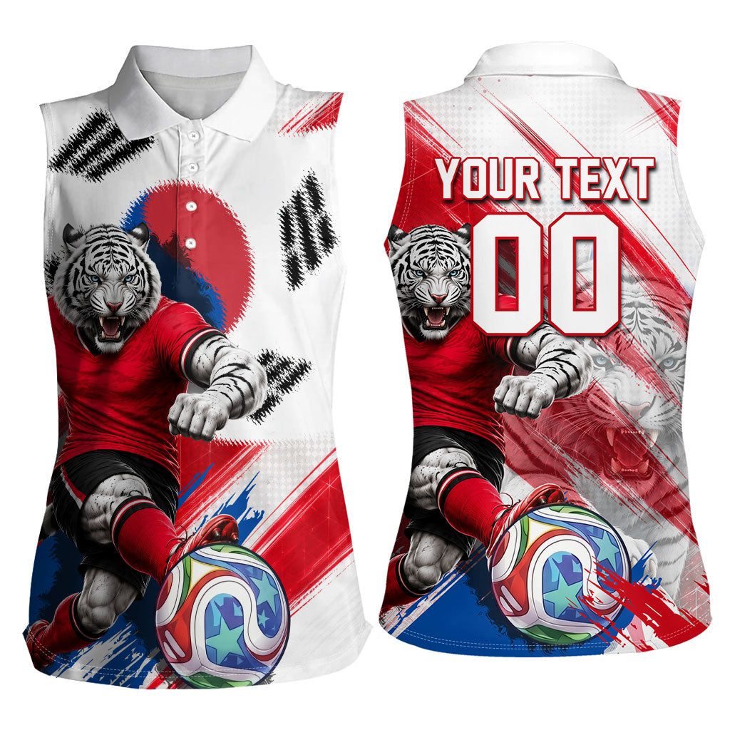 Personalized South Korea White Tiger Soccer Women Sleeveless Polo Shirt Fierce Football Mascot Korean Flag