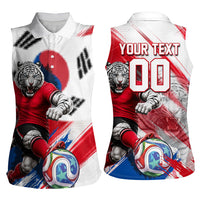 Personalized South Korea White Tiger Soccer Women Sleeveless Polo Shirt Fierce Football Mascot Korean Flag