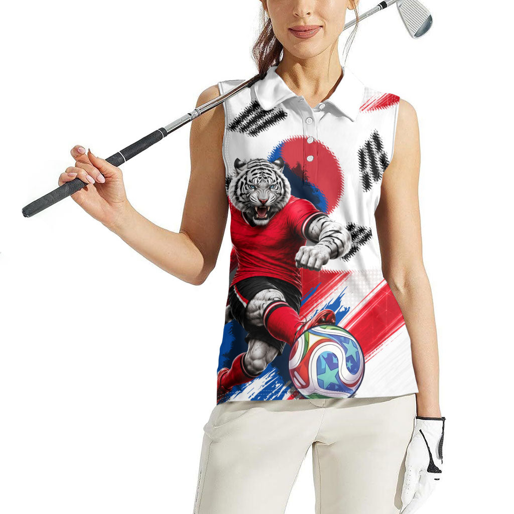 Personalized South Korea White Tiger Soccer Women Sleeveless Polo Shirt Fierce Football Mascot Korean Flag