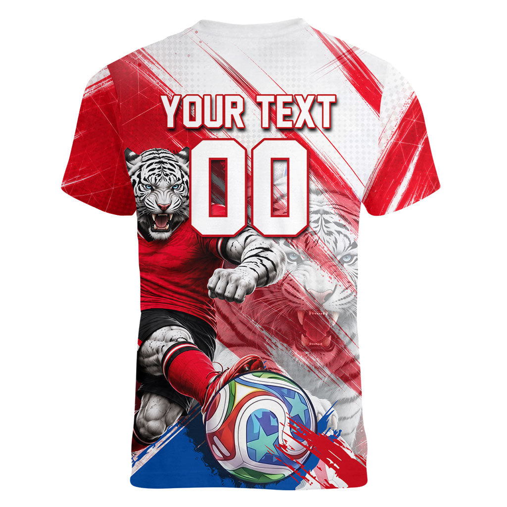 Personalized South Korea White Tiger Soccer Women V-Neck T-Shirt Fierce Football Mascot Korean Flag