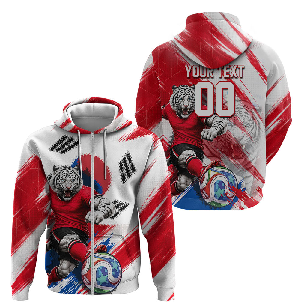 Personalized South Korea White Tiger Soccer Zip Hoodie Fierce Football Mascot Korean Flag