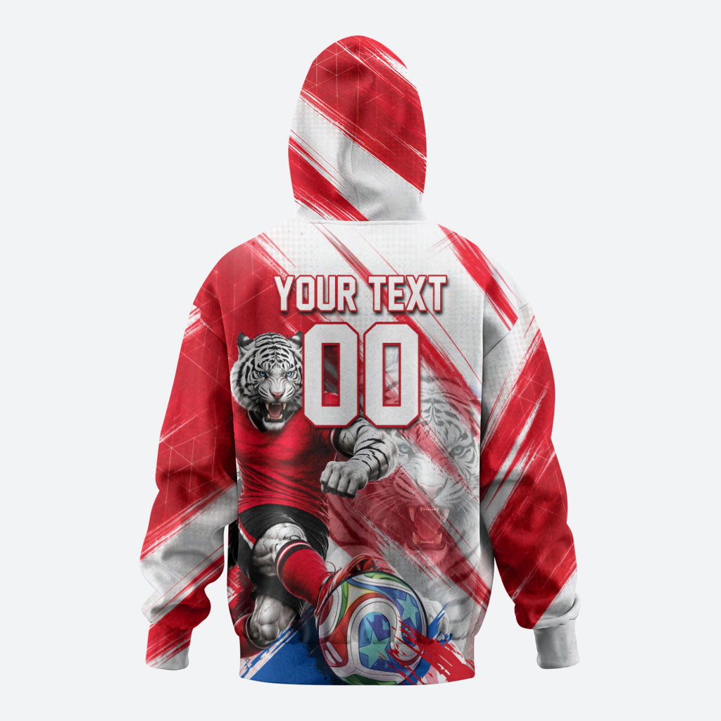 Personalized South Korea White Tiger Soccer Zip Hoodie Fierce Football Mascot Korean Flag