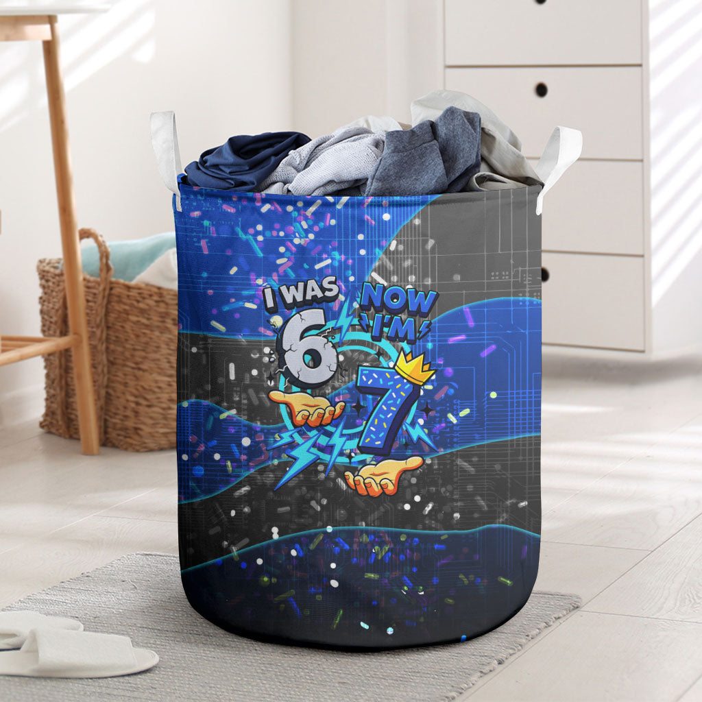 7th Birthday Boys Laundry Basket I was 6 Now Im 7 Gaming And Tech Theme
