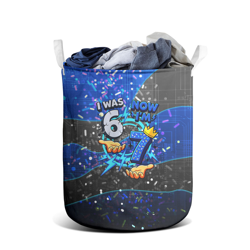 7th Birthday Boys Laundry Basket I was 6 Now Im 7 Gaming And Tech Theme