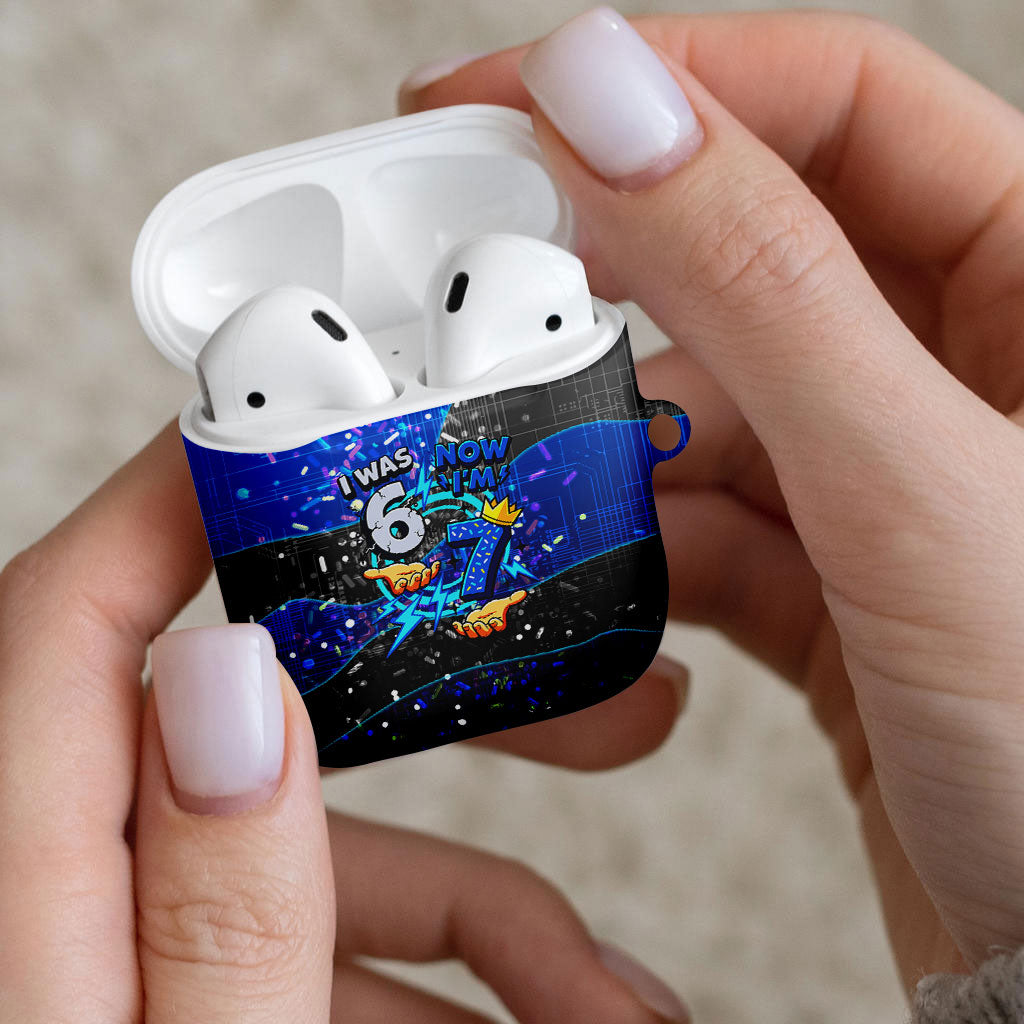 7th Birthday Boys AirPods Case I was 6 Now Im 7 Gaming And Tech Theme