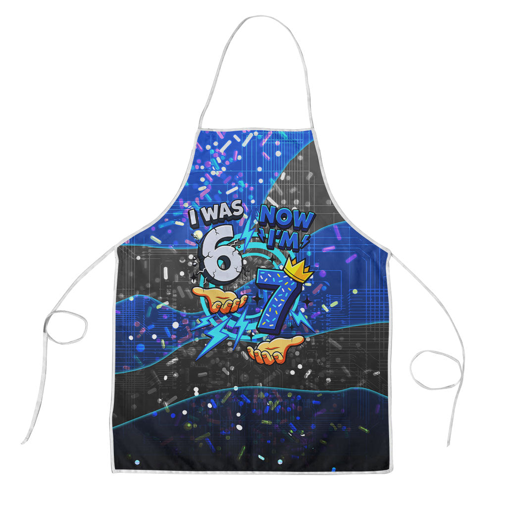 7th Birthday Boys Apron I was 6 Now Im 7 Gaming And Tech Theme