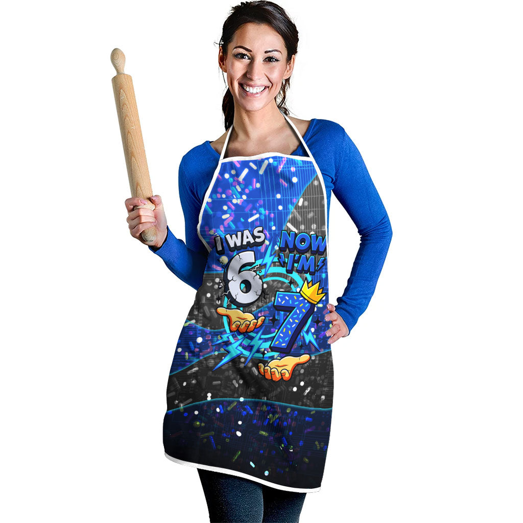 7th Birthday Boys Apron I was 6 Now Im 7 Gaming And Tech Theme