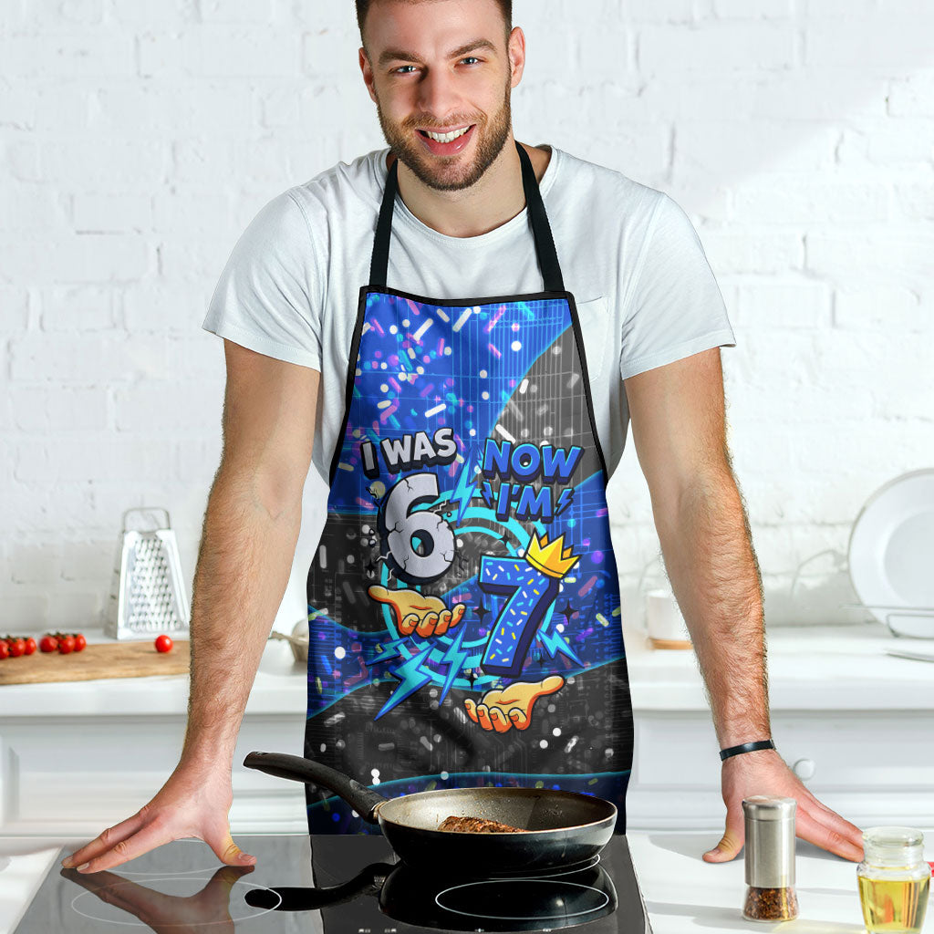 7th Birthday Boys Apron I was 6 Now Im 7 Gaming And Tech Theme