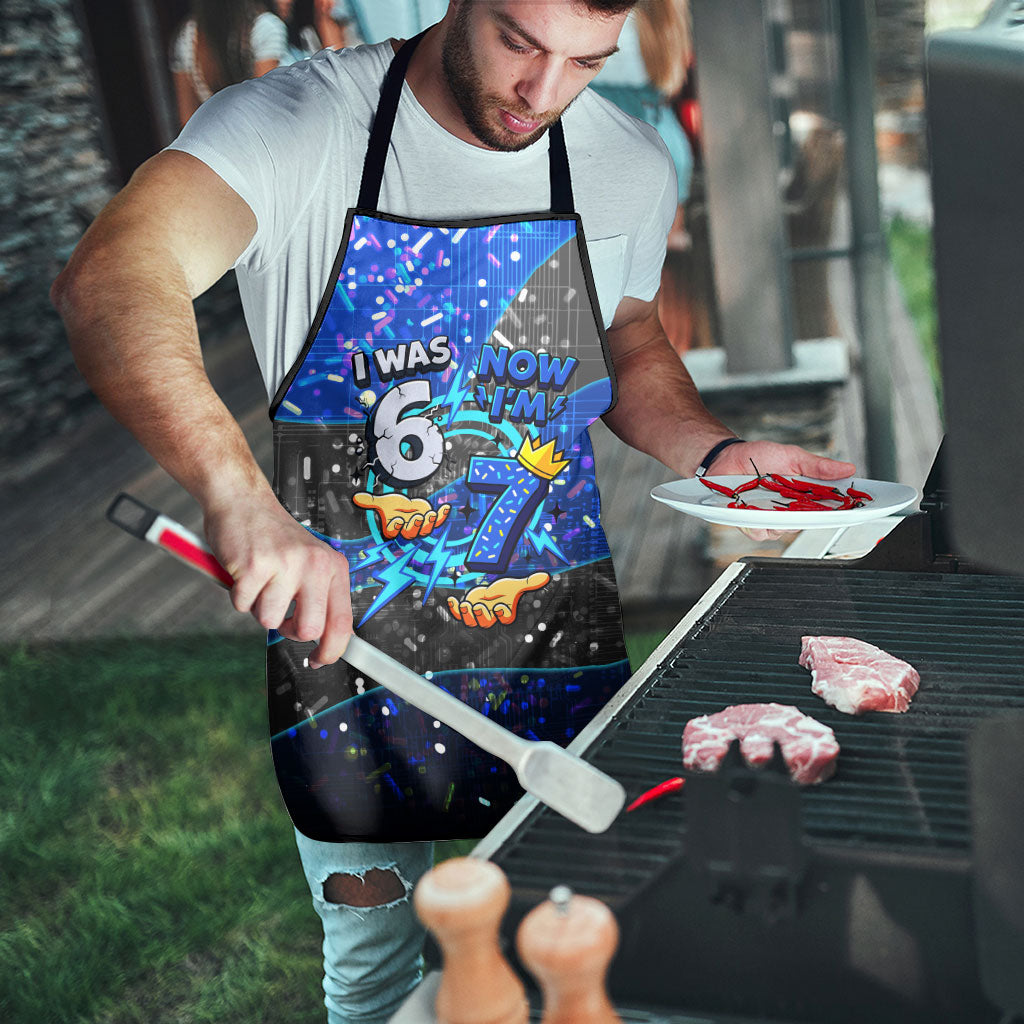 7th Birthday Boys Apron I was 6 Now Im 7 Gaming And Tech Theme