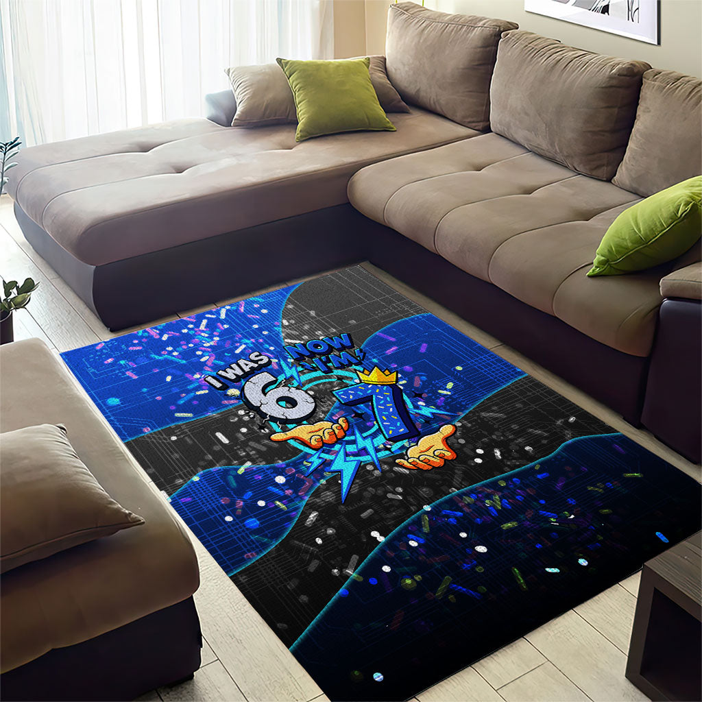 7th Birthday Boys Area Rug I was 6 Now Im 7 Gaming And Tech Theme