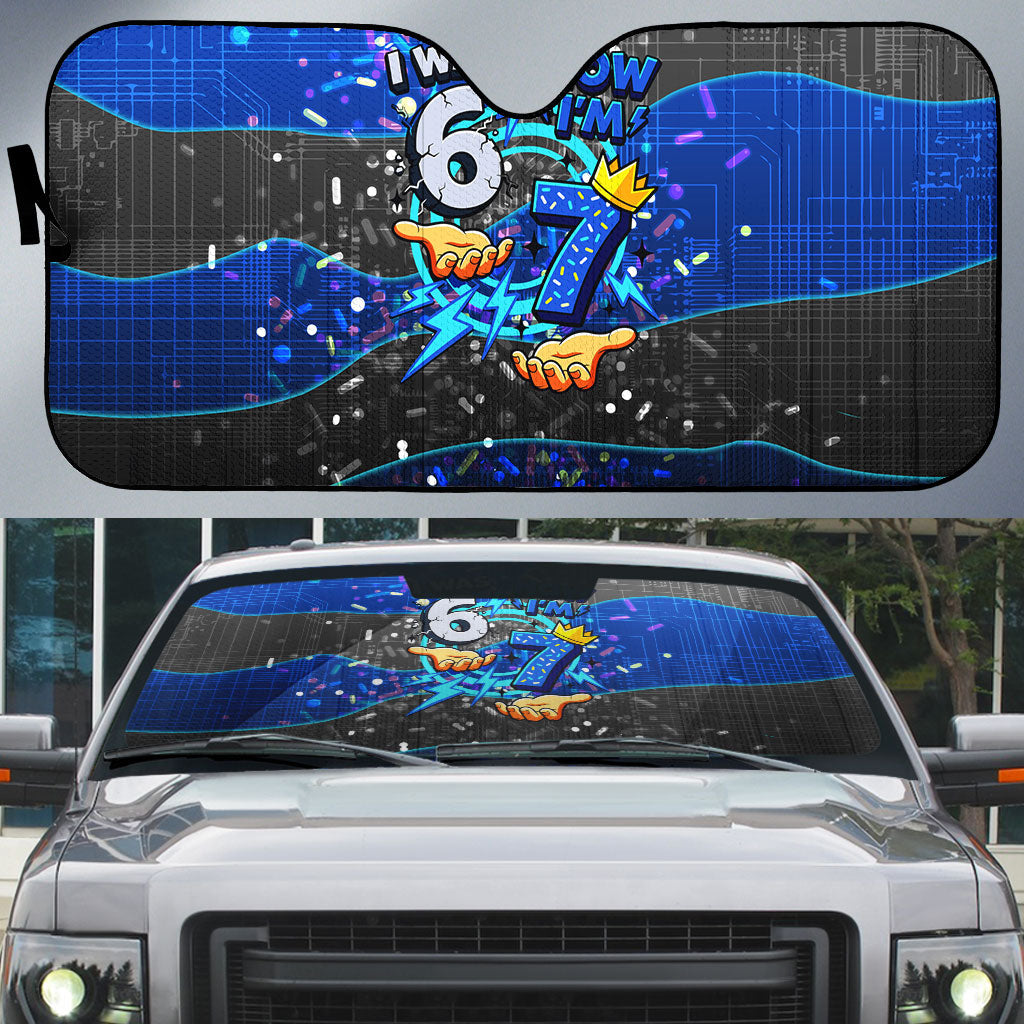 7th Birthday Boys Auto Sun Shade I was 6 Now Im 7 Gaming And Tech Theme