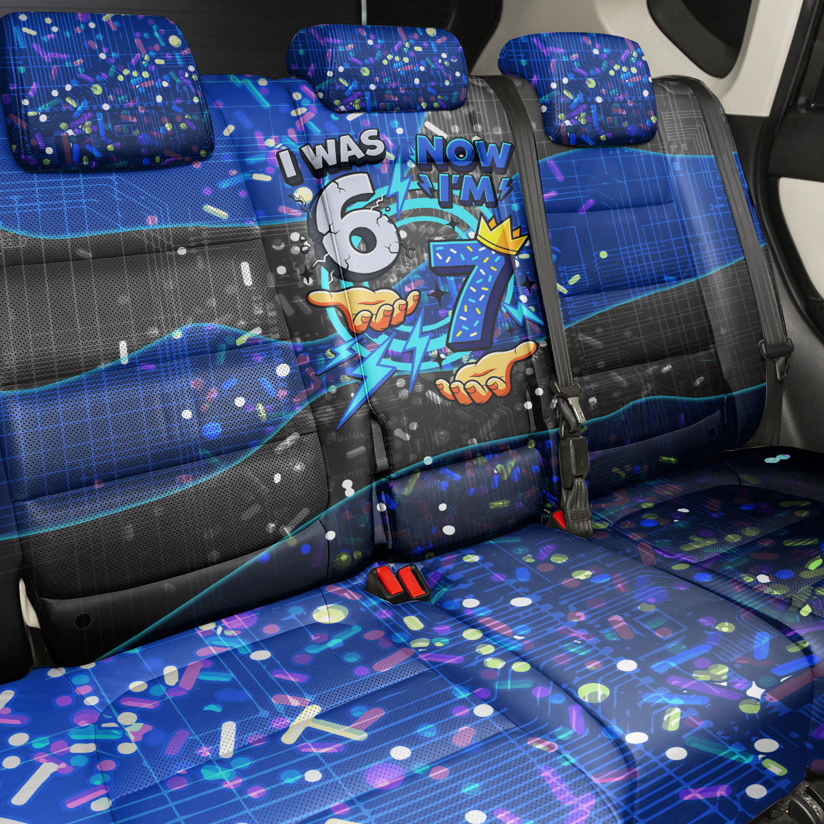 7th Birthday Boys Back Car Seat Cover I was 6 Now Im 7 Gaming And Tech Theme
