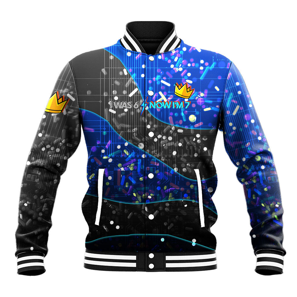 7th Birthday Boys Baseball Jacket I was 6 Now Im 7 Gaming And Tech Theme
