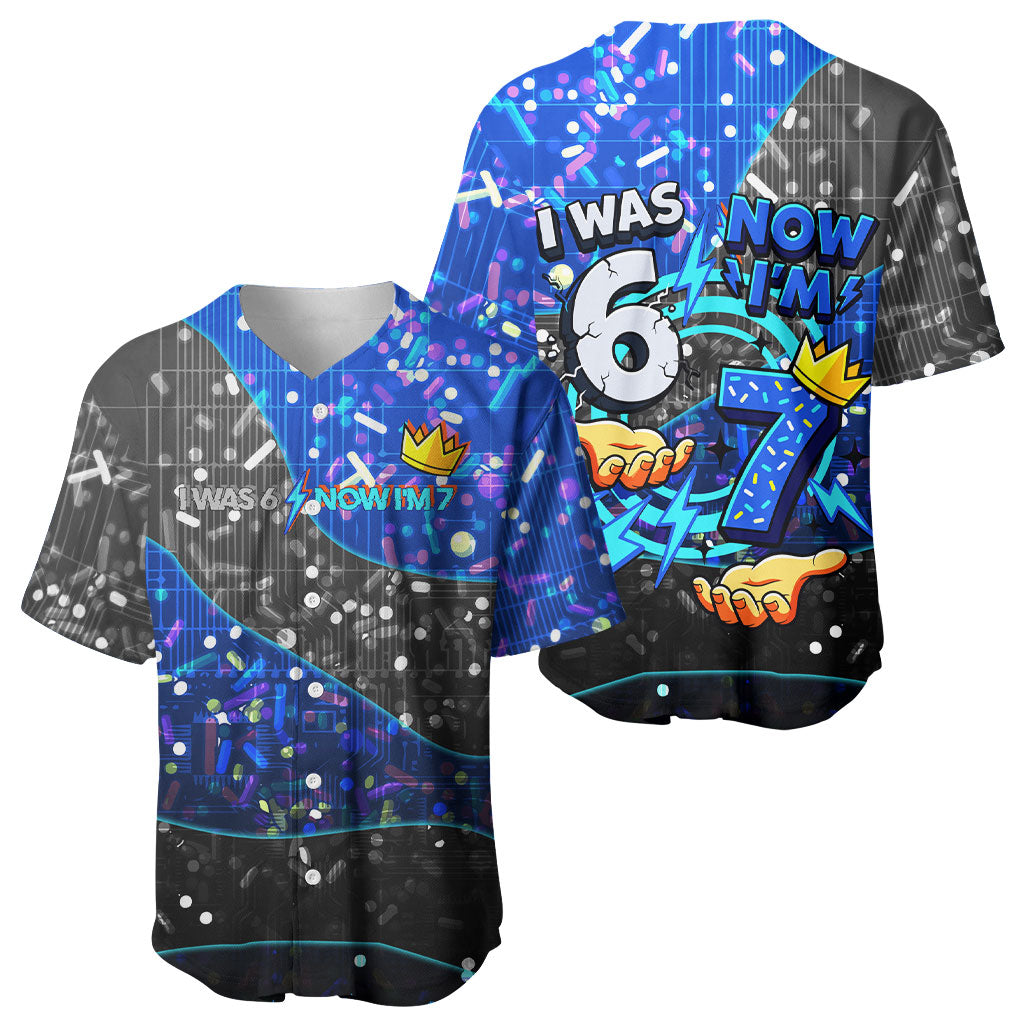 7th Birthday Boys Baseball Jersey I was 6 Now Im 7 Gaming And Tech Theme