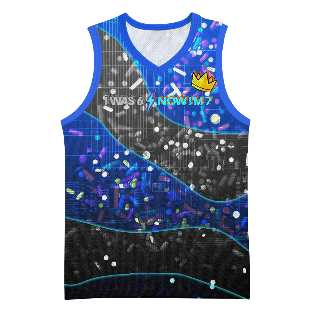 7th Birthday Boys Basketball Jersey I was 6 Now Im 7 Gaming And Tech Theme