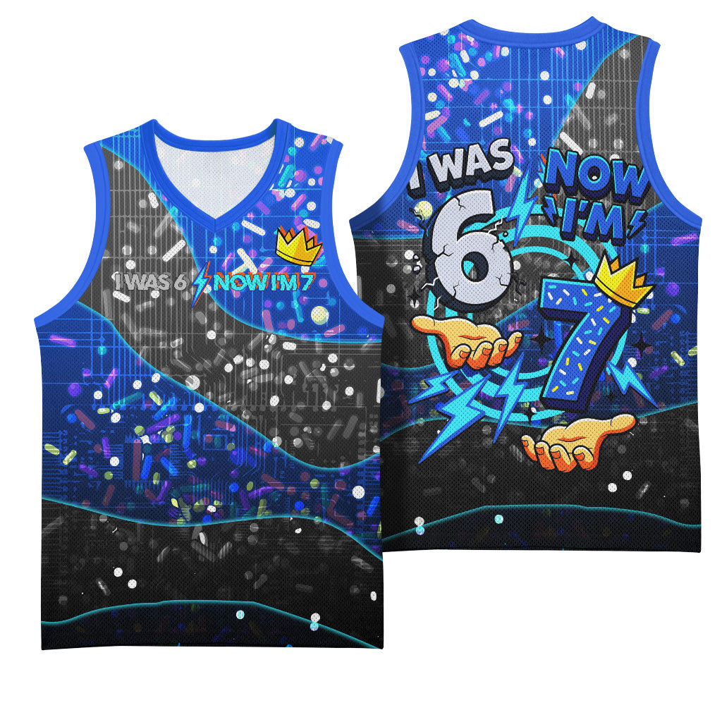 7th Birthday Boys Basketball Jersey I was 6 Now Im 7 Gaming And Tech Theme