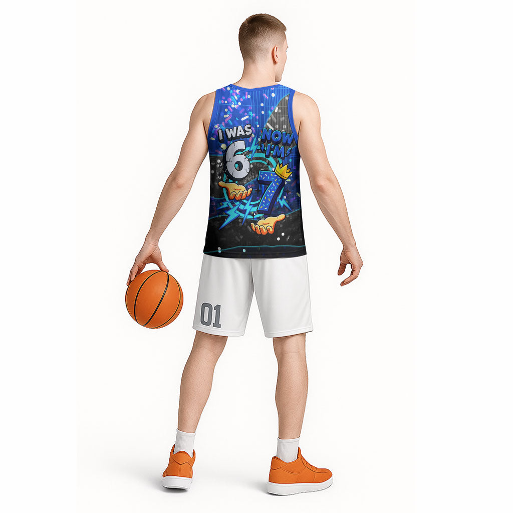 7th Birthday Boys Basketball Jersey I was 6 Now Im 7 Gaming And Tech Theme