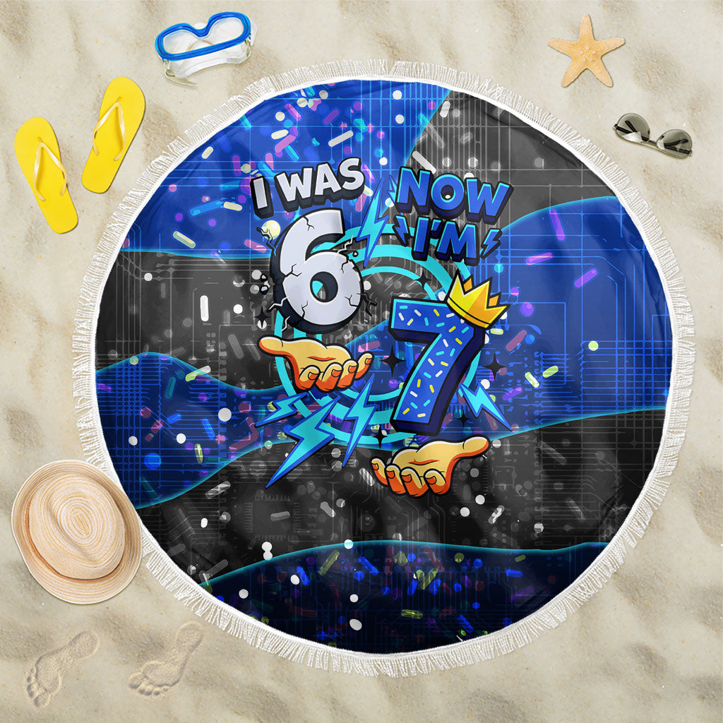 7th Birthday Boys Beach Blanket I was 6 Now Im 7 Gaming And Tech Theme
