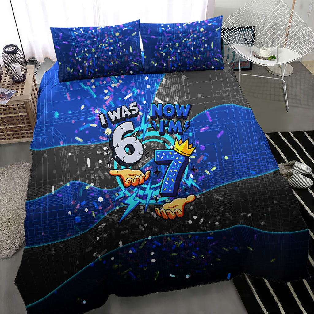 7th Birthday Boys Bedding Set I was 6 Now Im 7 Gaming And Tech Theme