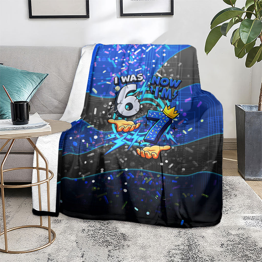 7th Birthday Boys Blanket I was 6 Now Im 7 Gaming And Tech Theme