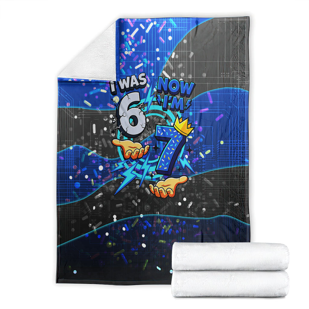 7th Birthday Boys Blanket I was 6 Now Im 7 Gaming And Tech Theme