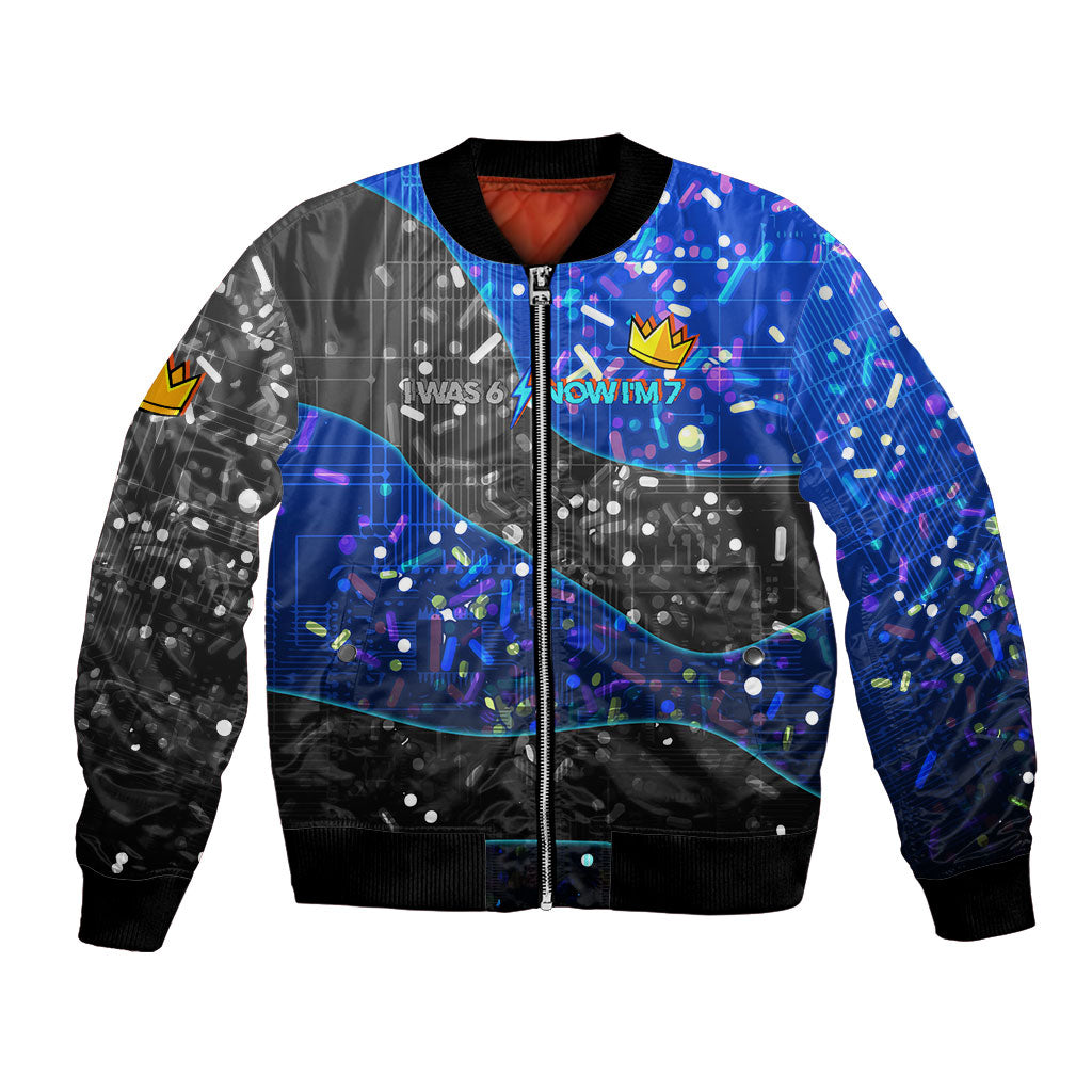 7th Birthday Boys Bomber Jacket I was 6 Now Im 7 Gaming And Tech Theme