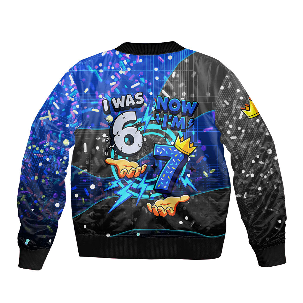 7th Birthday Boys Bomber Jacket I was 6 Now Im 7 Gaming And Tech Theme