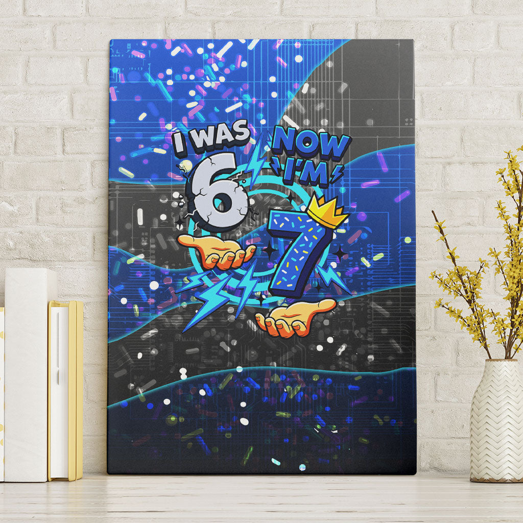 7th Birthday Boys Canvas Wall Art I was 6 Now Im 7 Gaming And Tech Theme