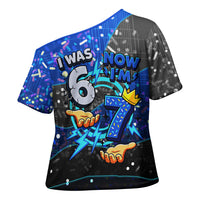 7th Birthday Boys Cross Shoulder Shirt I was 6 Now Im 7 Gaming And Tech Theme
