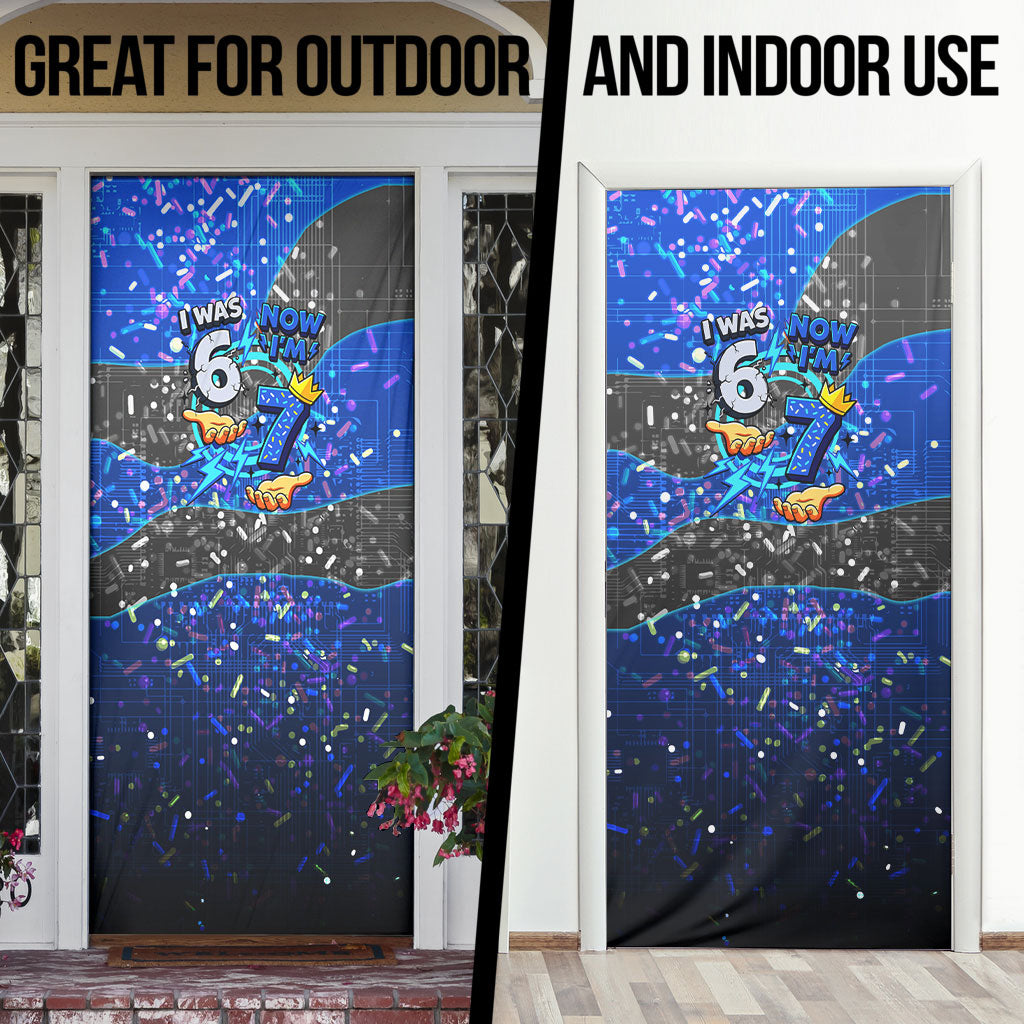 7th Birthday Boys Door Cover I was 6 Now Im 7 Gaming And Tech Theme