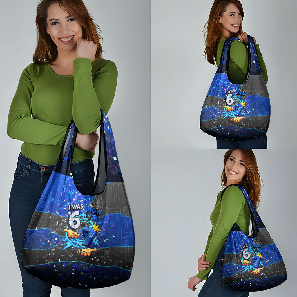 7th Birthday Boys Grocery Bag I was 6 Now Im 7 Gaming And Tech Theme
