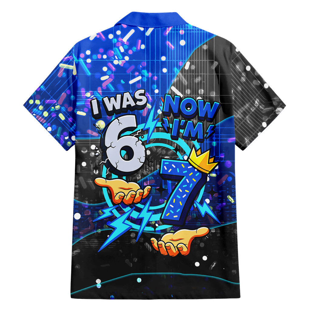 7th Birthday Boys Hawaiian Shirt I was 6 Now Im 7 Gaming And Tech Theme